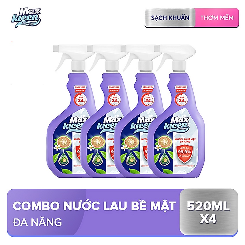 [HCM] Combo 4 chai nước lau bề mặt đa năng Maxkleen 520ml ngăn ngừa vi khuẩn suốt 24 giờ, sạch nhanh chóng và hiệu quả, Cửa hàng Mai Hà