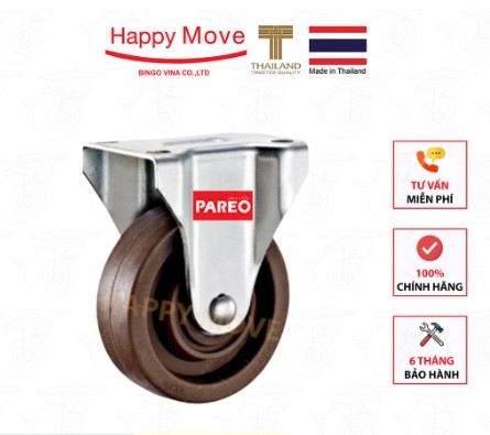 Bánh xe nhựa chịu nhiệt dành cho thiết bị Nung/ nướng/ hấp/ sấy - càng cố định - Happy Move Thái Lan (màu nâu)
