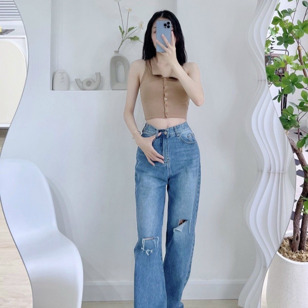 Áo thun ba lỗ dáng croptop bigsize nữ cổ bẻ nút kiểu thun gân co giãn G111