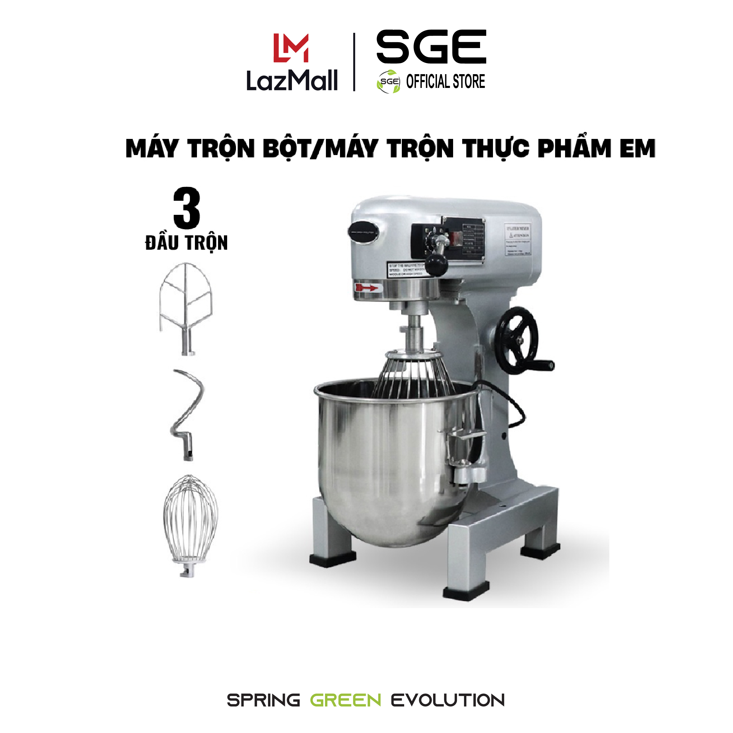 Máy Trộn Thực Phẩm Công Nghiệp SGE EM Tuỳ Chỉnh Đa Tốc Độ Nồi Trộn Tiêu Chuẩn Inox Có Nhiều Size Máy Tặng Kèm 3 Đầu Trộn