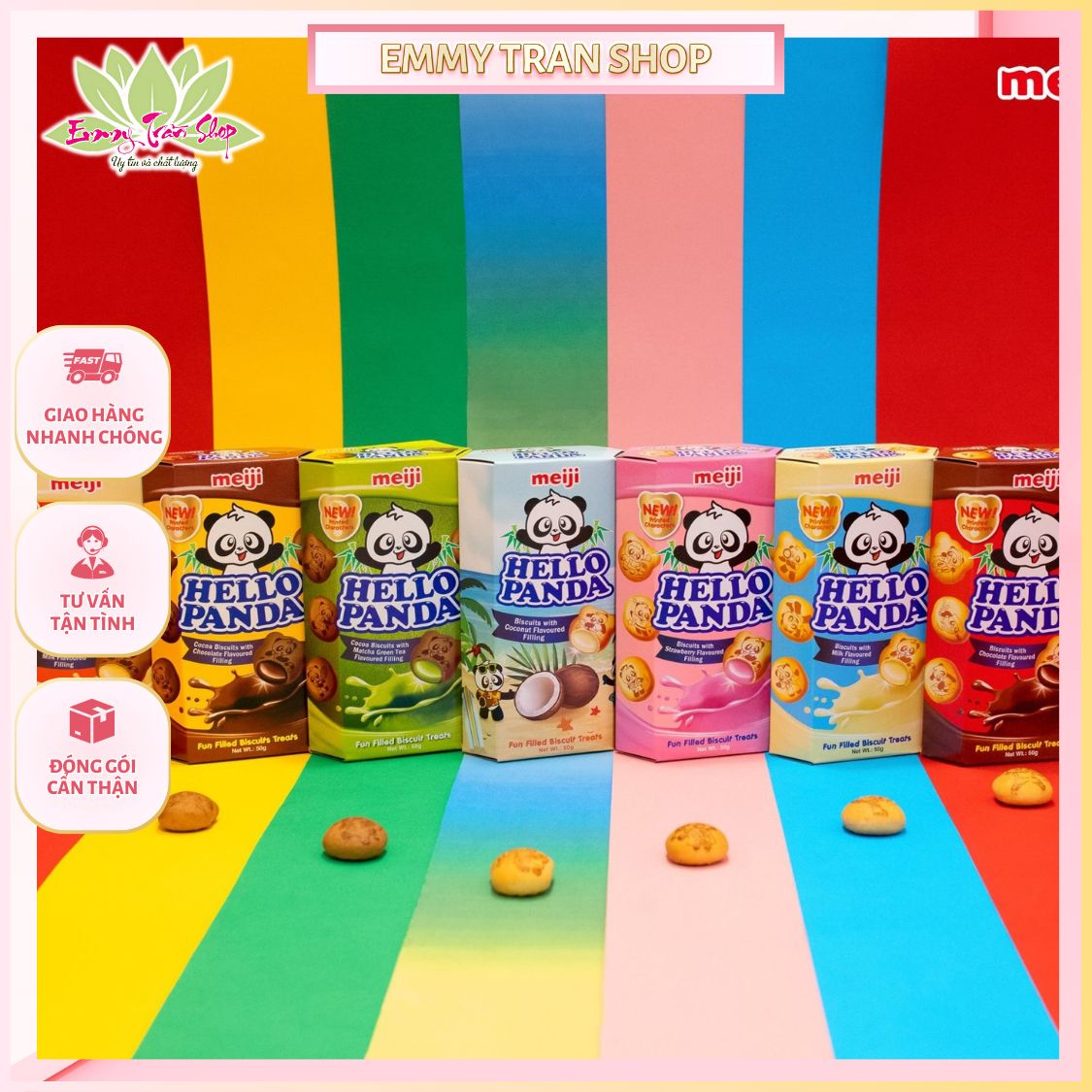 Bánh Gấu MEIJI Hello Panda 50gr/hộp ( Bánh Quy Nhân Kem có 5 vị cho bạn lựa chọn ) - Nhập khẩu Singapore ( Emmy Tran Shop )