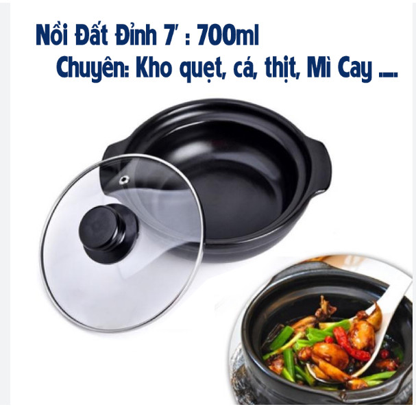 Nồi đất tráng men nấu mì cay, kho cá, kho thịt lòng cạn đỉnh 6, 7, 8 kèm nắp kính