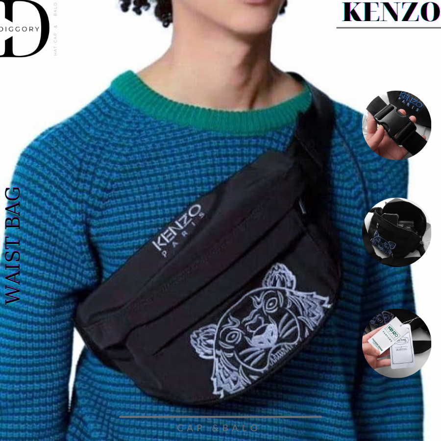 Túi đeo chéo KENZO chất liệu Polyeste chống thấm nước, logo thêu khoá kim loại dập logo. Đầy đủ tem tag bịch hàng VNXK