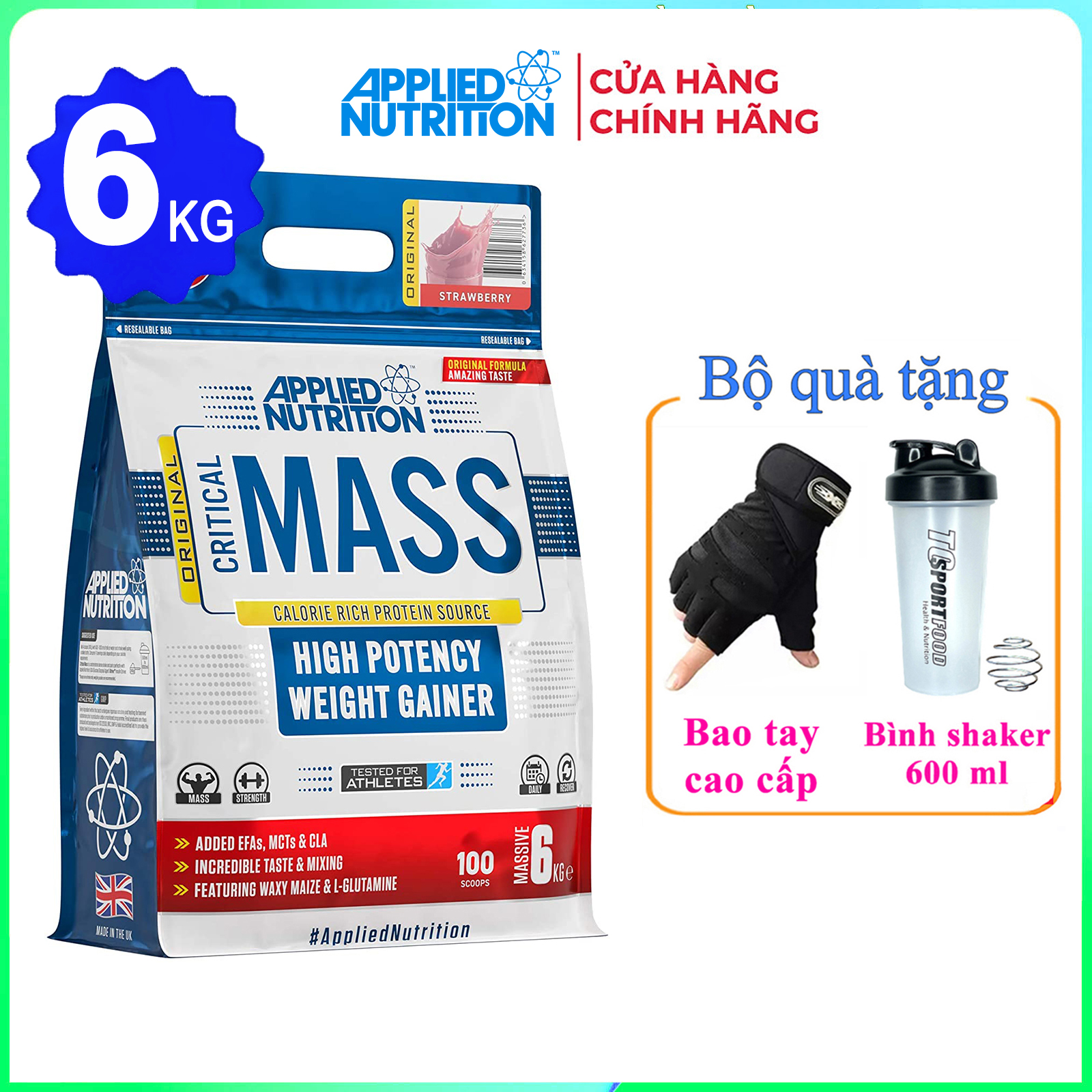 Sữa tăng cân tăng cơ nạc Critical Mass Original của Applied Nutrition bịch 6kg hỗ trợ tăng cân nhanh - Hàng chính hãng