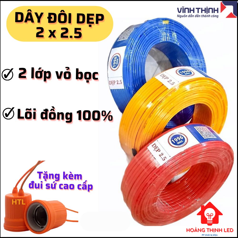 TẶNG quà 49k- 100 mét dây điện đôi 2.5 Vĩnh Thịnh- dây đồng 100%, 2 Lớp vỏ Bọc Cách Điện An Toàn - Vcmo2x2.5 chịu tải cao