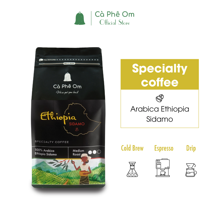 Cà phê Arabica ETHIOPIA Sidamo, Cà phê Specialty cao cấp pha Espresso pha Drip pha Coldrew gói 500g
