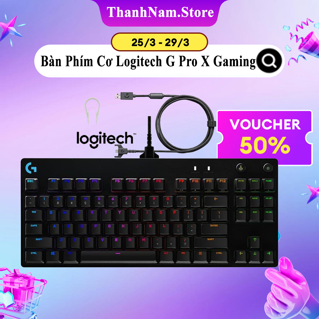 Bàn Phím Cơ LOGITECH G PRO X MECHANICAL GAMING Bản Cao Cấp Thế Hệ Mới Switch MX Blue Clicky Nhỏ Gọn Siêu Bền - Bảo Hành 24 Tháng