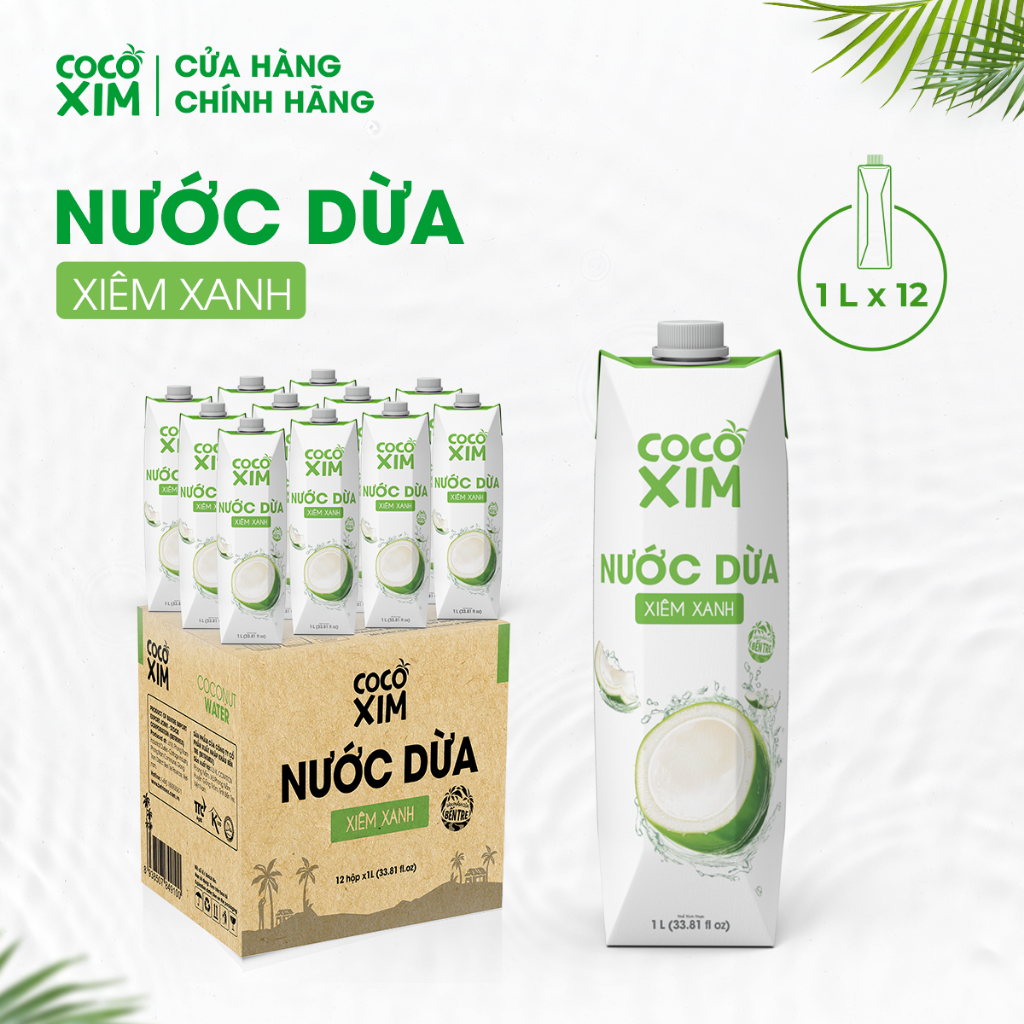  THỦNG 12 Hộp Nước dừa đóng hộp Cocoxim Xanh dung tích 1000ml Hộp 