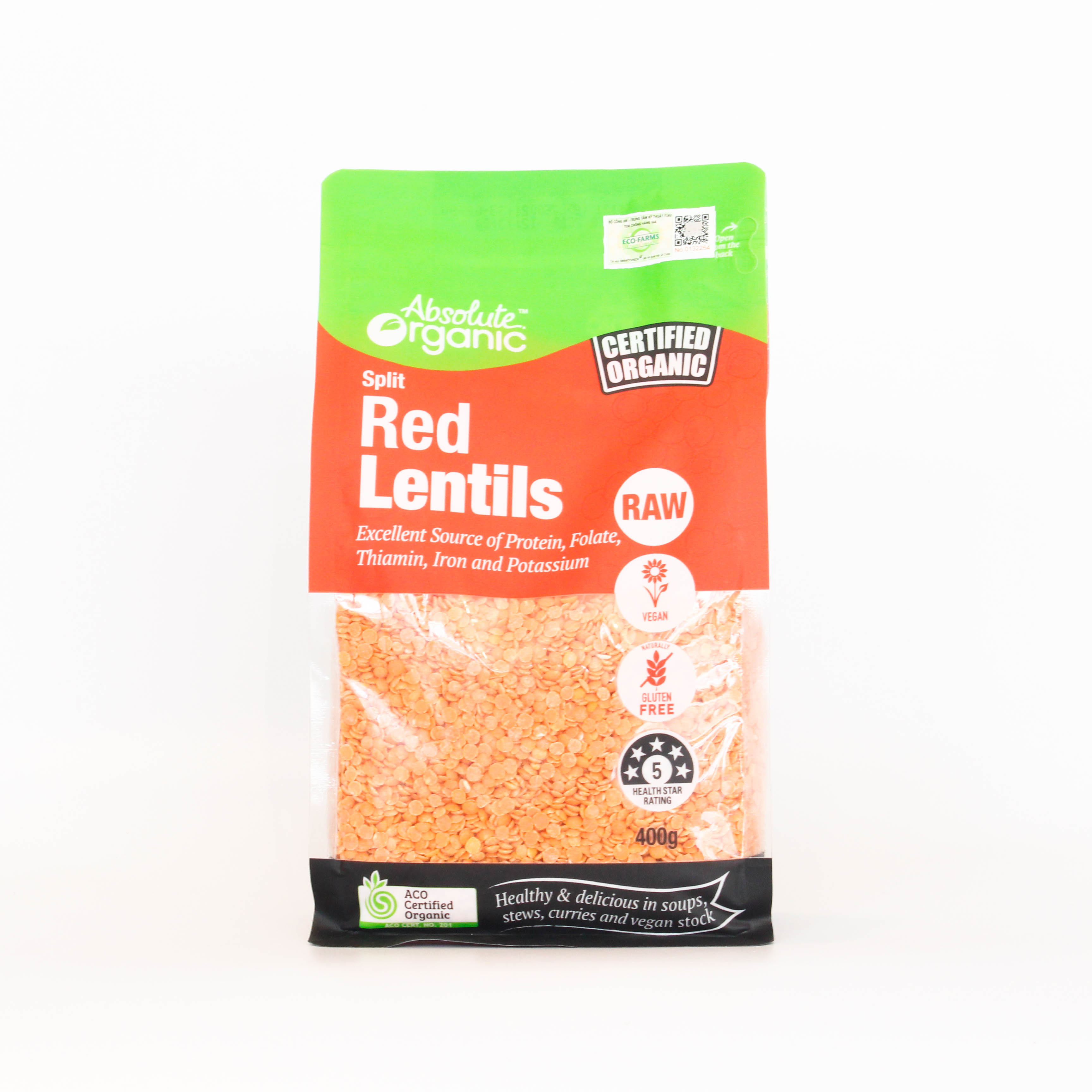 Đậu lăng đỏ hữu cơ-red lentils absolute organic n400gr