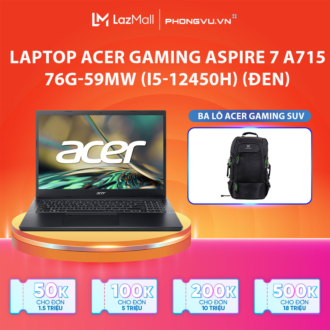 Máy tính xách tay/ Laptop Acer Gaming Aspire 7 A715-76G-59MW (i5-12450H) (Đen) -  Bảo hành 12 tháng