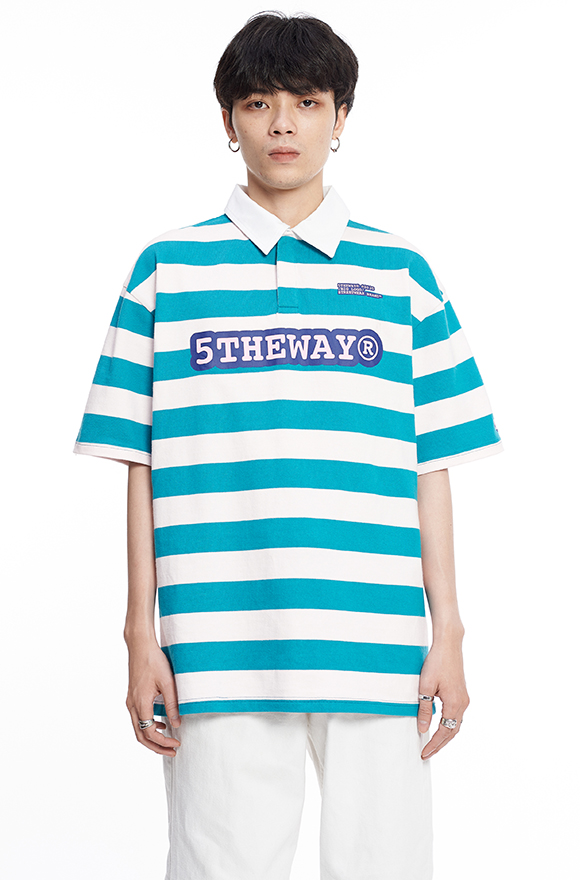 5theway® /sketch/ drop shoulder ss polo shirt™ stripe aka áo thun polo sọc ngang