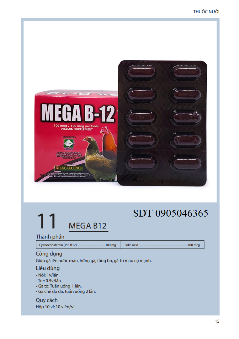 1 Hộp 10 Vĩ Mega B12 - Nuôi Bổ Nước Máu, Bền Lỳ Cho Gà Đá