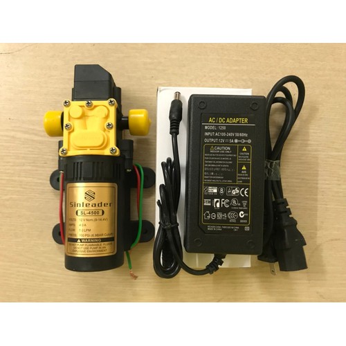 Máy Bơm Nước Mini Tăng Áp Kèm Nguồn Adaptor 12V Rửa Xe, Phun Sương Tưới Lan