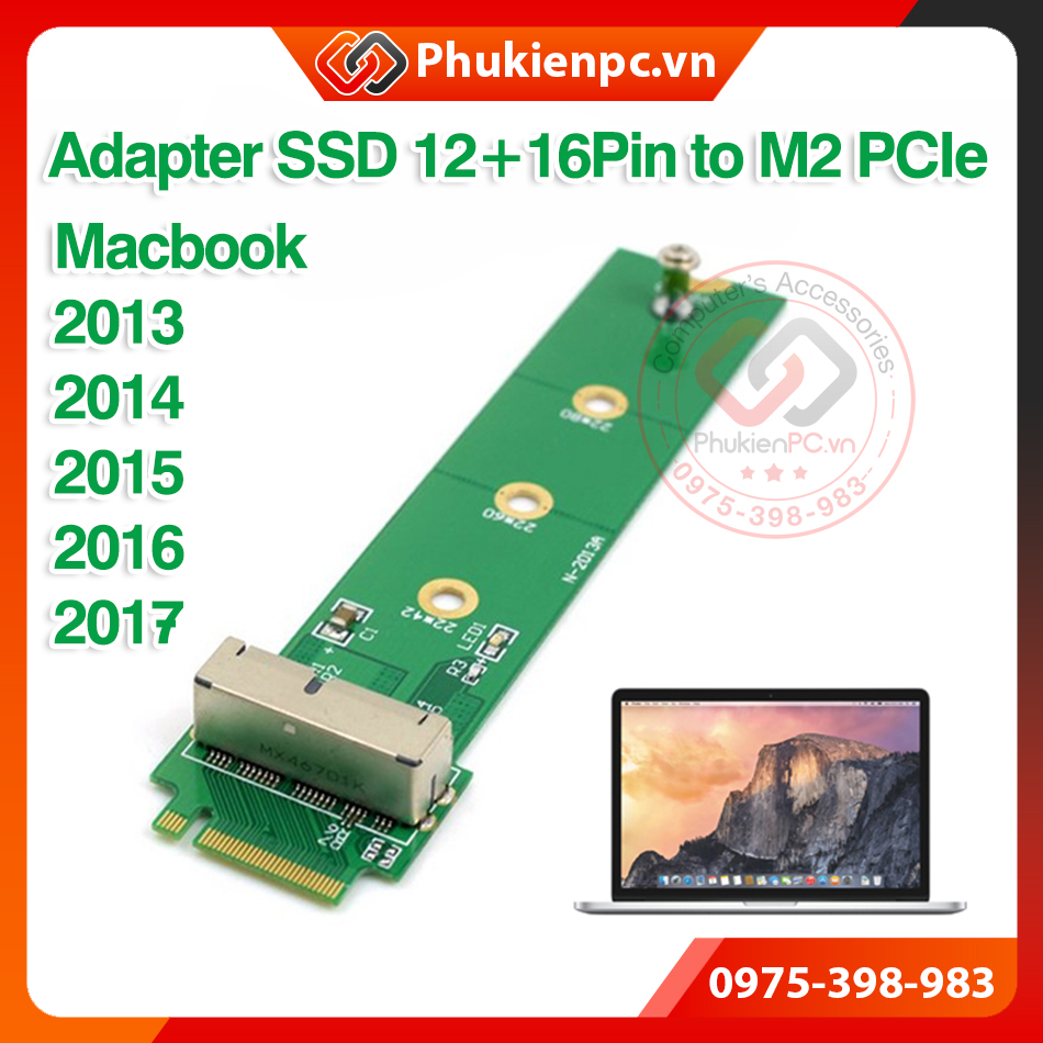 Adapter chuyển đổi ssd 12+16pin sang m.2 pci-e m key. dùng cho ssd macbook 2013, 1014, 2015, 2016, 2017 to m2 pcie card