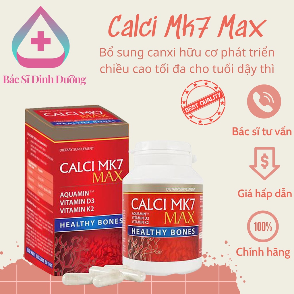 Calci MK7 Max. Canxi tảo đỏ, giúp bổ sung canxi, vitamin d3 k2 cho bà bầu, tăng chiều cao cho bé