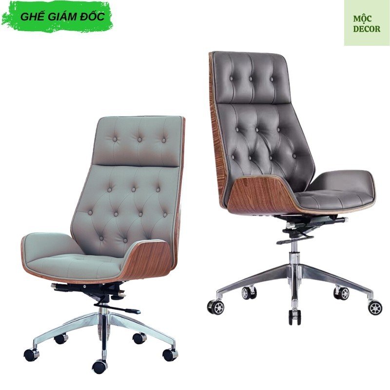 Ghế xoay văn phòng Giám đốc nhập khẩu bọc da mềm, Ghế văn phòng có tựa đầu và ngả lưng 45 độ thư giãn VP003