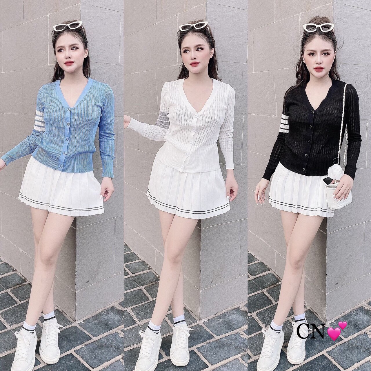 Áo khoác cardigan len mỏng viền tay