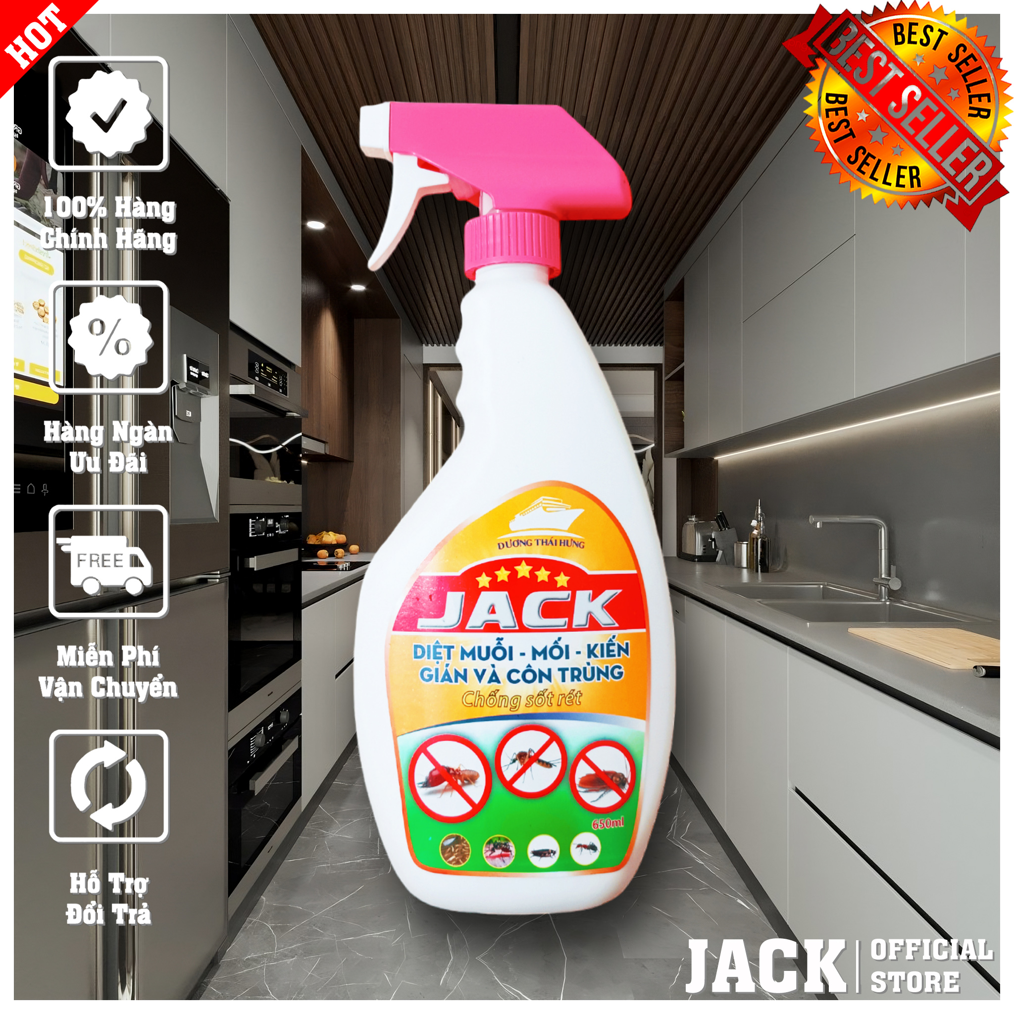 Diệt côn trùng, diệt mối, diệt kiến, diệt gián chuyên dụng siêu mạnh jack 650ml