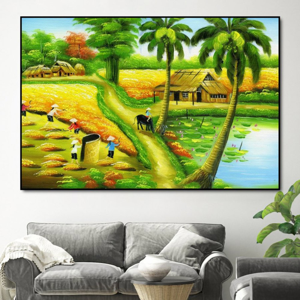 Tranh gỗ cao cấp - tranh treo tường phong cảnh quê
