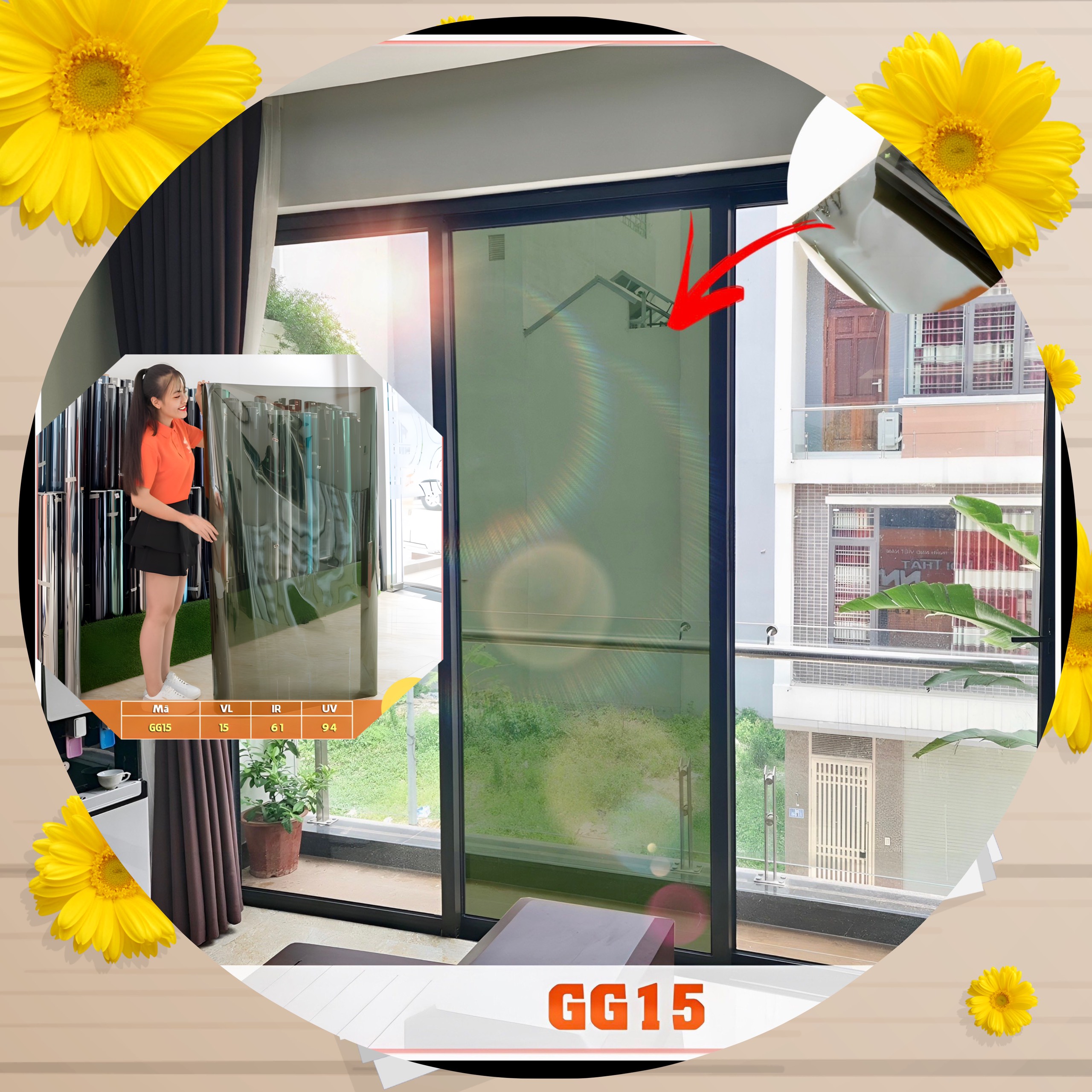 Phim Màu Xanh Green Cho Cửa Ít Nắng - Phim cách nhiệt màu xanh trà cho nhà kính GG15