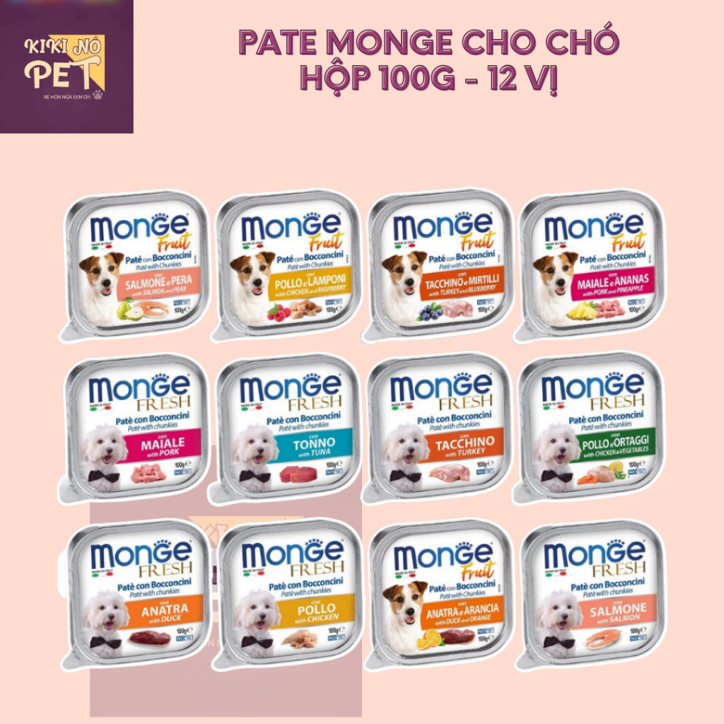 Pate Monge Hộp 100g Đủ 12 Vị, Pate Cho Chó Kén Ăn, Đầy Đủ Dinh Dưỡng - KIKINO