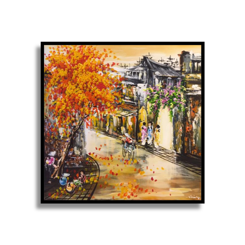 Tranh sơn dầu chiều thu phố cổ hà nội - tranh vẽ trang trí nhà cửa