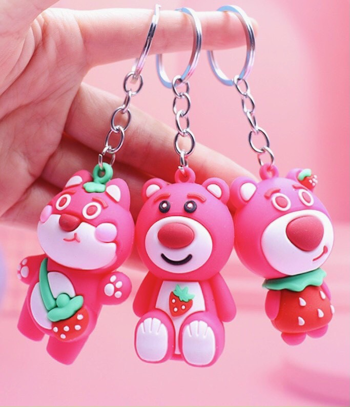 Móc khóa gấu hồng lot so làm quà tặng dễ thương