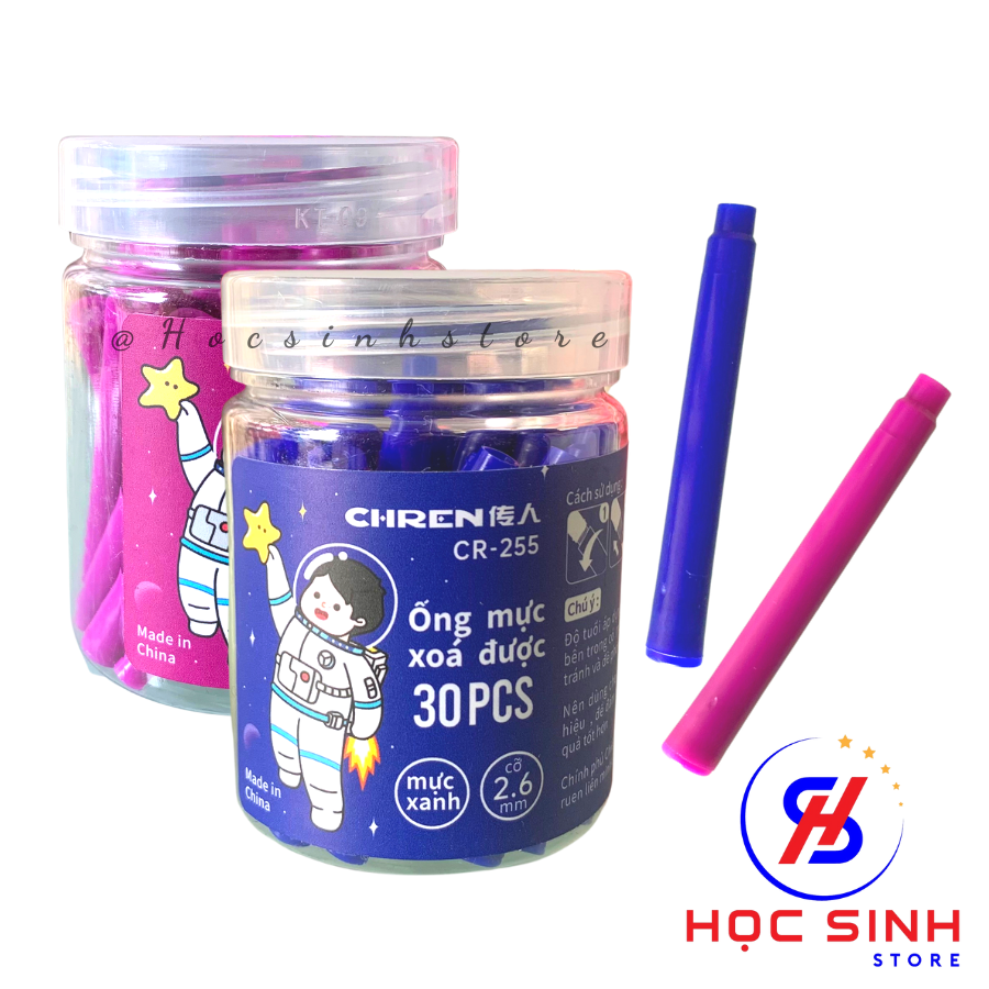 Lon 30 ống mực bút máy xóa được 2.6mm chren cr-255 mực xanh, tím
