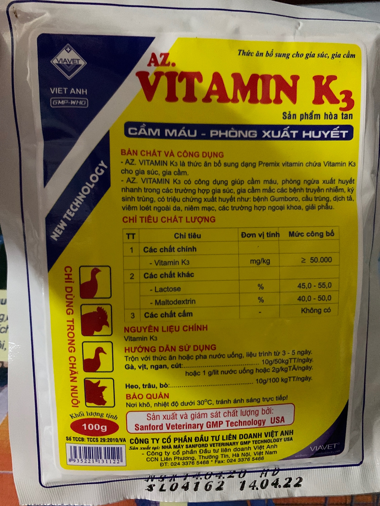 100g Vitamin K - cầm máu , chống xuất huyết đường ruột