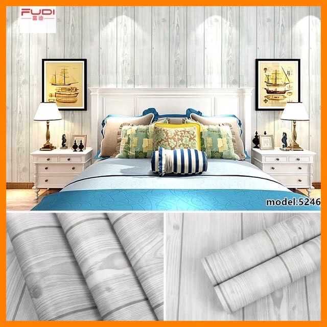 giấy dán tường sẵn keo vân gỗ dọc ghi (10m x 45cm / cuôn) 5246