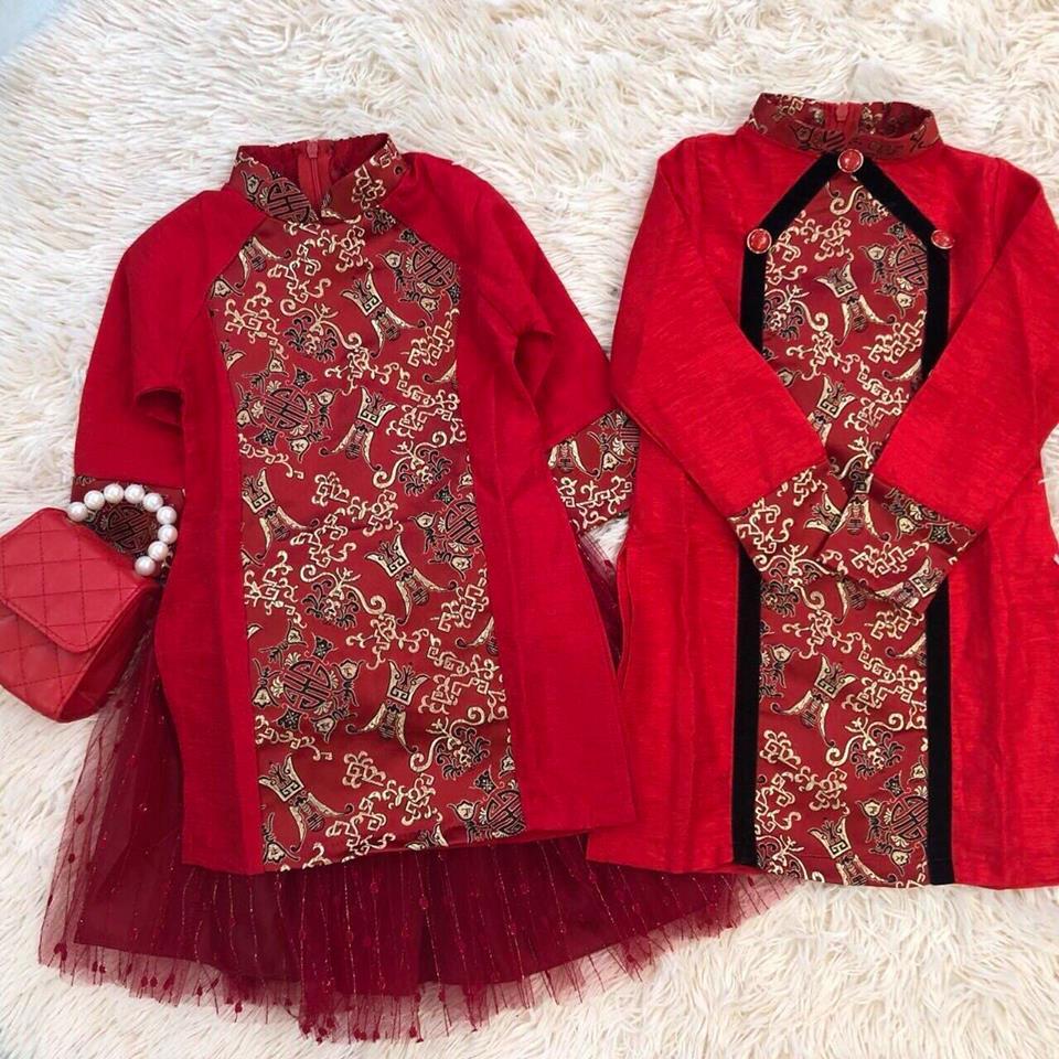 Set 2 bộ áo dài tết cho bé