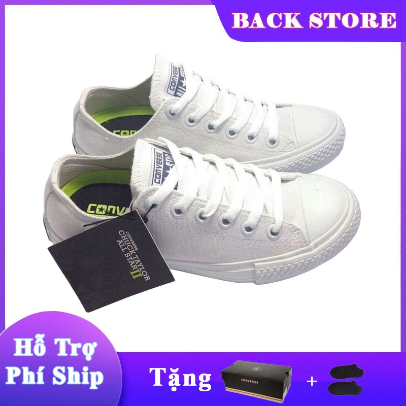 Giày thể thao thời trang nam, nữ Converse Chuck 2 cổ thấp màu trắng [ Tặng box + vớ ]