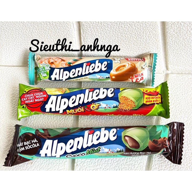 1 thỏi 10 viên kẹo alpenlibe muối ớt/hồng trà sữa/bạc hà