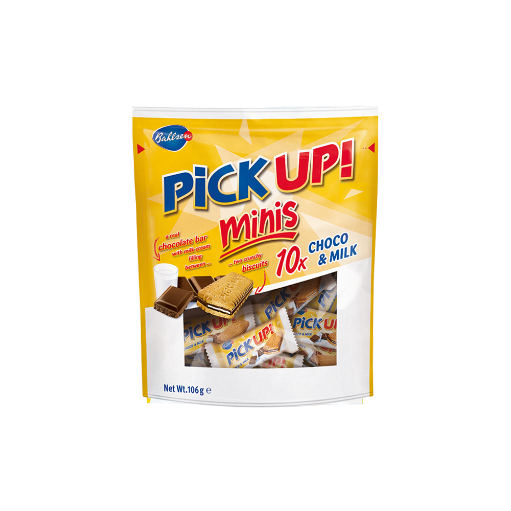 Bánh socola sữa kết hợp bánh qui giòn rụm và socola nguyên chất Minis Pick Up Đức 106g