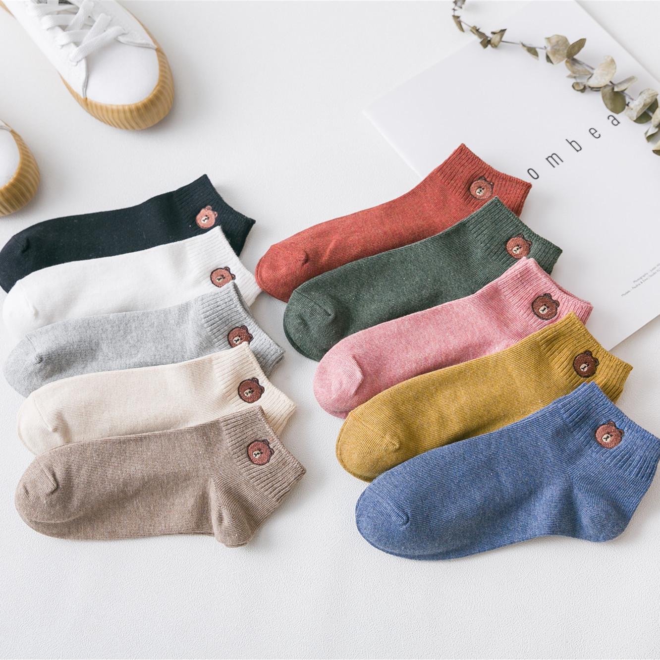 Set 10 đôi tất, vớ cổ ngắn hình gấu brown - tất nữ cổ thấp vintage kiểu dáng hàn quốc