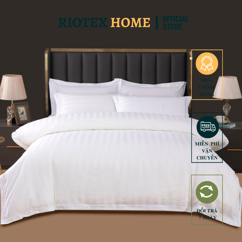 Bộ Ga Cotton RIOTEX Trắng Sọc Cho Khách Sạn Kích Thước 1mx2m/1m2x2m/1m4x2m/1m6x2m/1m8x2m/2mx2m2  - Gồm 1 Ga + 2 vỏ gối 50x70cm