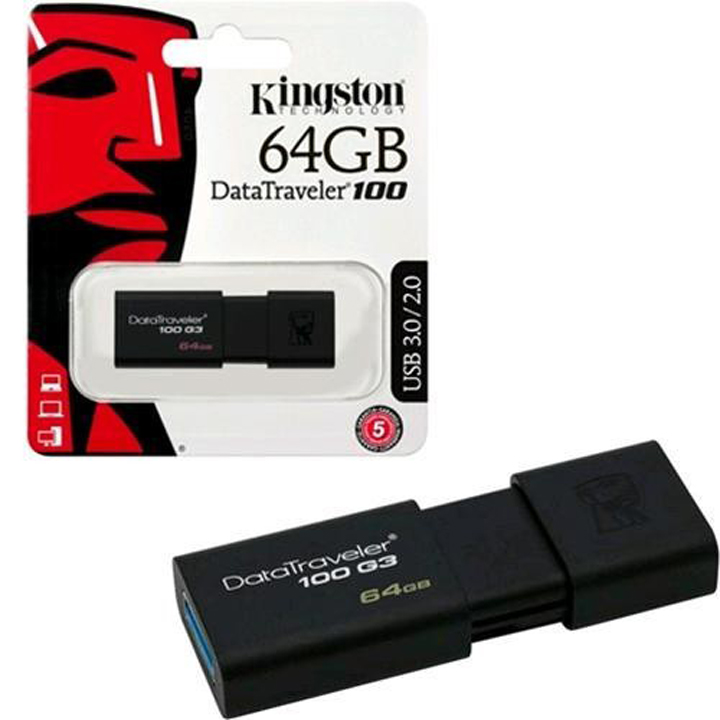 Usb lưu trữ di động chuẩn 3.0 kingston dt100g3 bản 64g hàng chính hãng