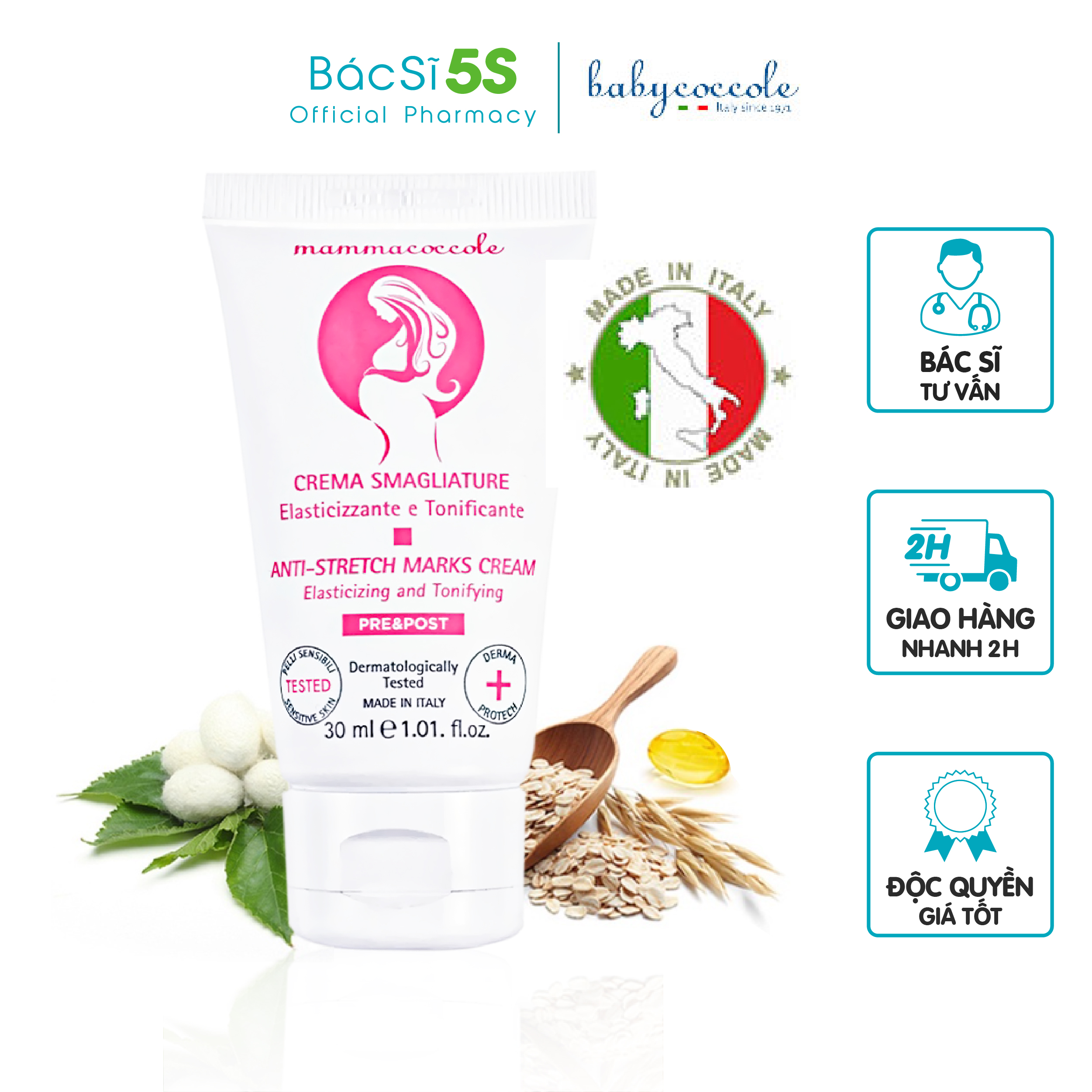 Kem rạn da bà bầu Mammacoccole chống rạn da cho bà bầu, dưỡng da ngừa thâm khi mang thai và sau sinh 30ml