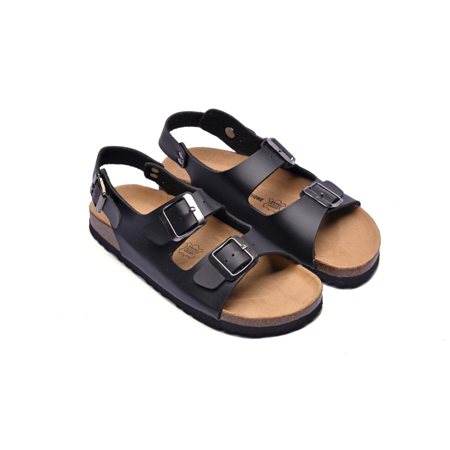 Giày Sandal Đế trấu Unisex 2 khóa da pu đen