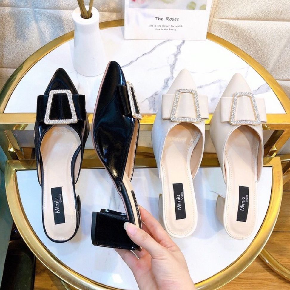 Giày sục nữ mũi nhọn đế xuồng, gót trụ