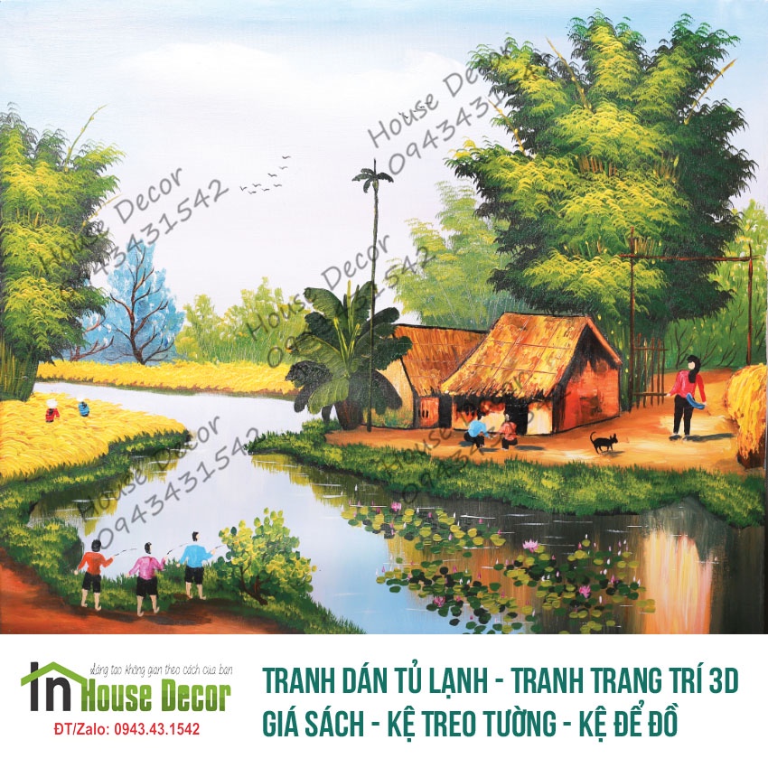 Tranh dán tường 3D Phòng Khách, Làng Quê Xưa, Màu Sắc Nét,  Đóng Gói Cẩn Thận (Đã tích hợp sẵn keo)  - 8937