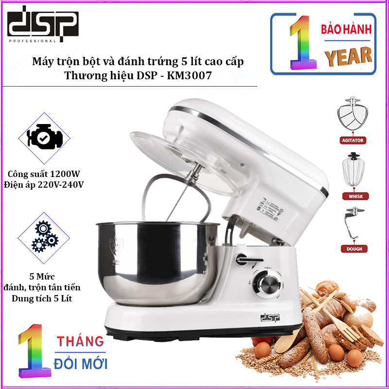 Máy trộn bột và đánh trứng 5 lít thương hiệu cao cấp dsp km3007 - bảo hành 12 tháng.
