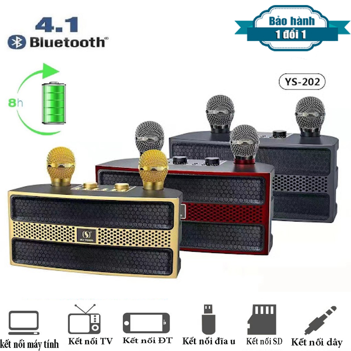Loa bluetooth karaoke kèm micro, loa kẹo kéo di động karaoke, loa bluetooth karaoke su-yosd ys 201, sạc pin cho micro ngay trên loa - chỉnh bass treble echo ngay trên micro - loa xách tay du lịch cực chất