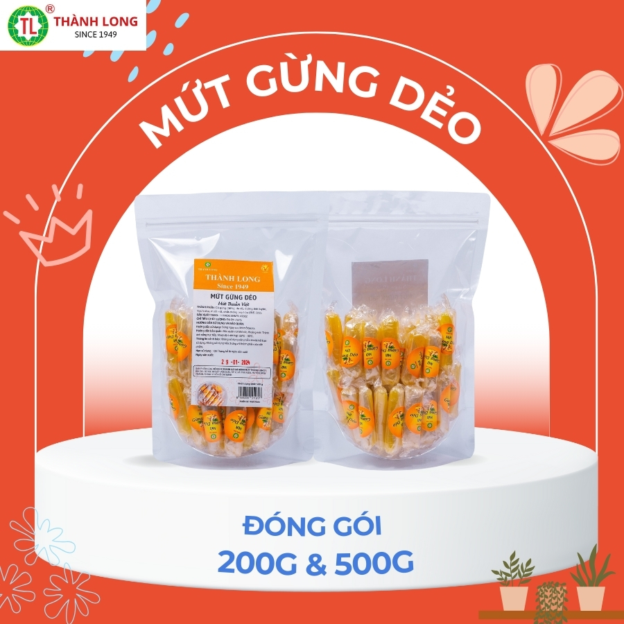 Mứt gừng dẻo thành long túi 120g/200g/500g - mứt tết - việt nam