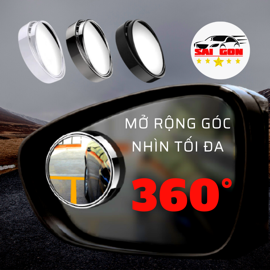Gương cầu lồi xóa điểm mù ô tô, loại đường kính 5cm, có viền, chỉnh hướng 360 độ