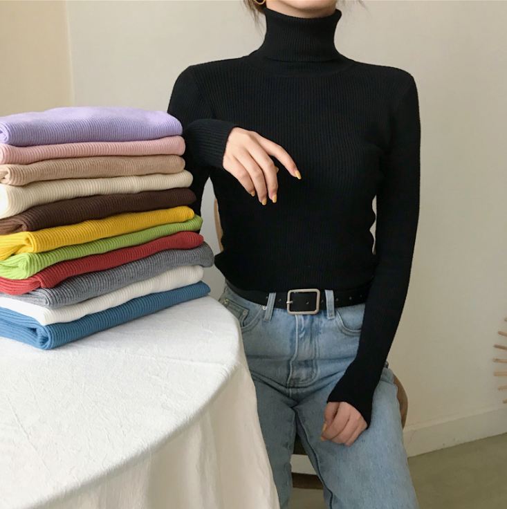 1Z13 Áo len tăm cổ lọ áo len cổ cao 15cm phong cách Hàn Quốc freesize A32