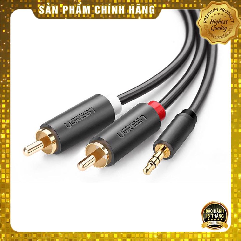 Dây loa 3.5mm ra 2 rca hoa sen ugreen 10513 dài 5m chính hãng - hapustore