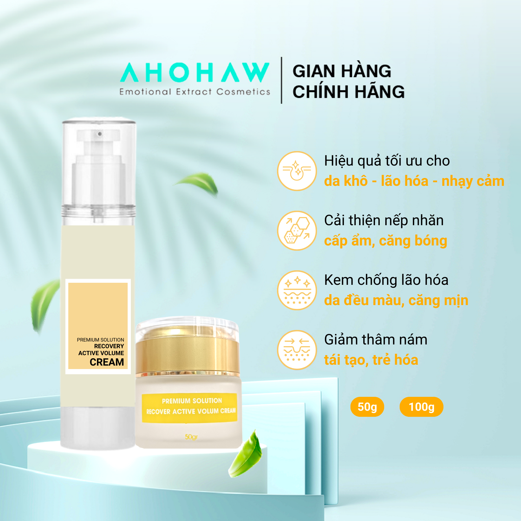 Kem Dưỡng Da Chống Lão Hoá AHOHAW Recovery Active Volume Cream Chiết - Giảm Nếp Nhăn, Mờ Thâm Nám, Chống Lão Hóa