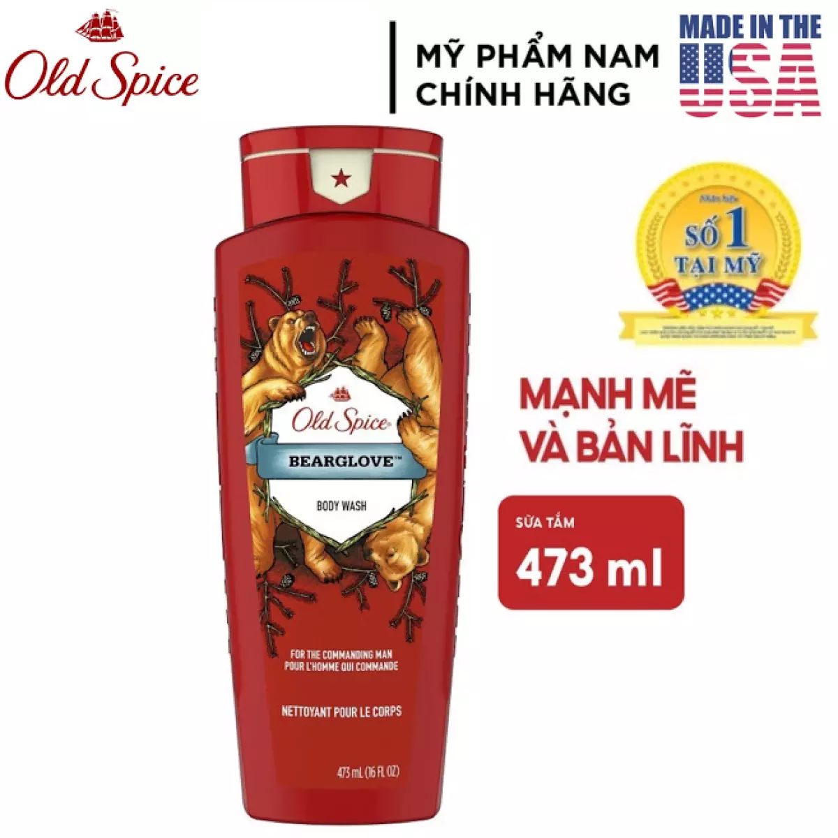 [USA] Sữa tắm nam Gel Old Spice BeargLove 473ml Wild Collection - Mỹ