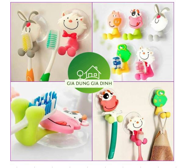 Móc hít tường treo bàn chải, treo đồ hình thú cute - kẹp bàn chải đánh răng , móc khăn